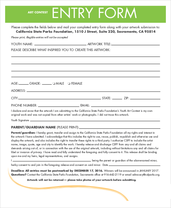 Free Sample Contest Forms In Ms Word Pdf