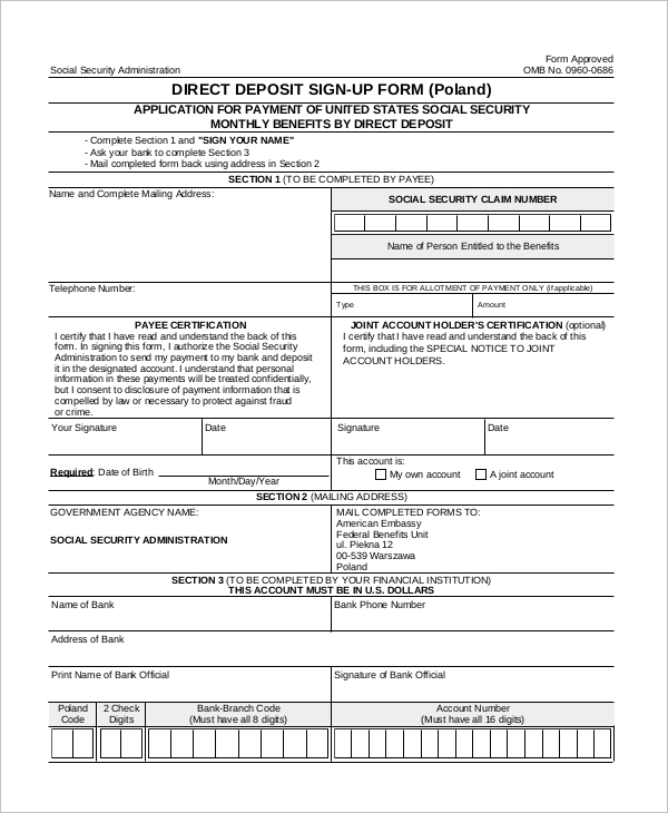 social security direct deposit signup form