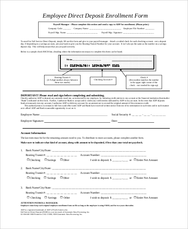 employee social security direct deposit form