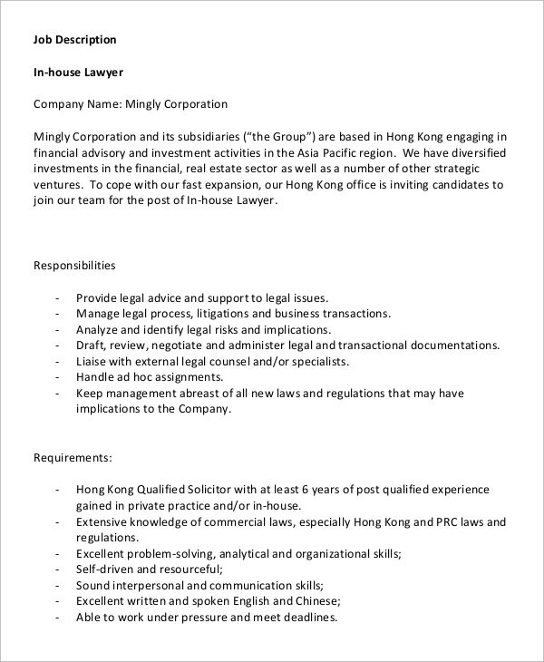 house lawyer job description