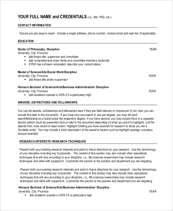 academic resume sample