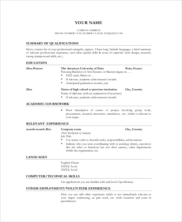 academic resume example