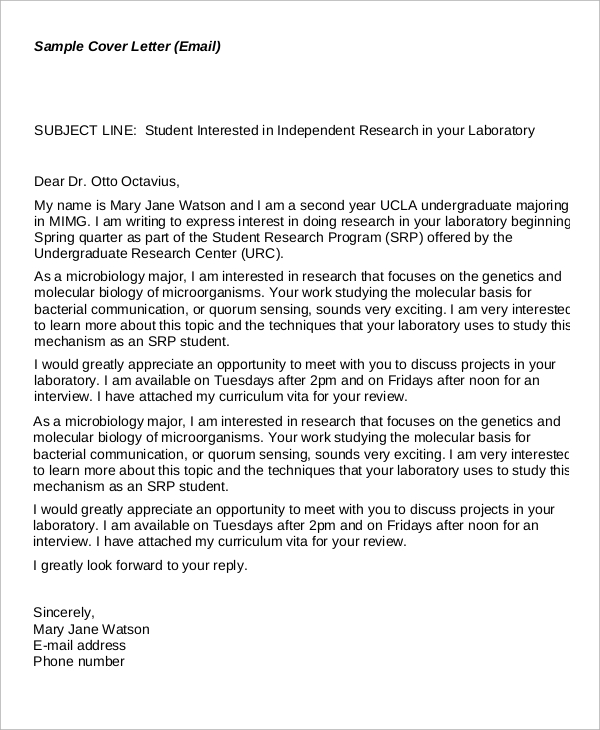 email cover letter for research