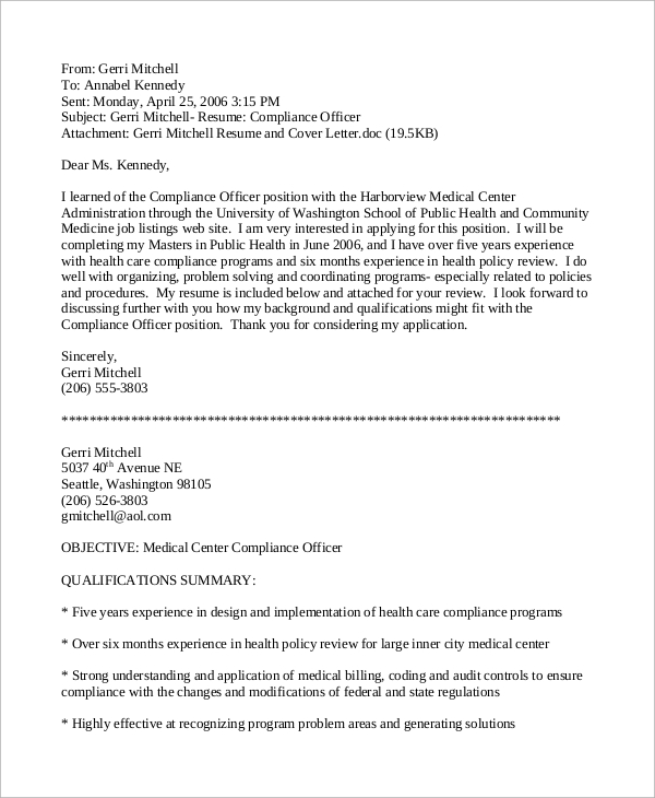 Free 7 Sample Email Cover Letter Templates In Ms Word Pdf