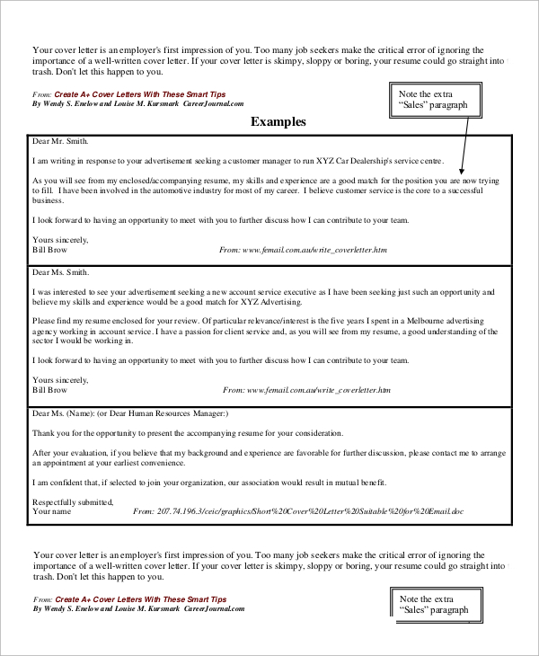 FREE 7+ Sample Email Cover Letter Templates in MS Word | PDF