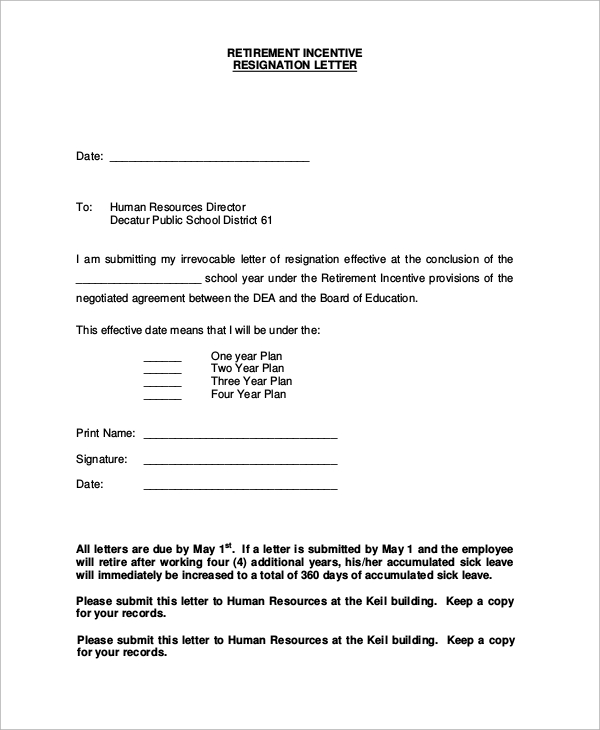 sample retirement resignation letter