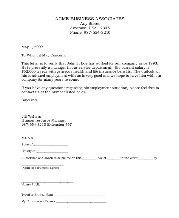 company business letter for employment