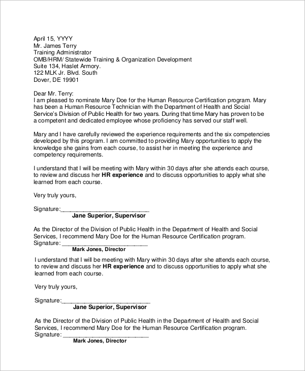 endorsement recommendation letter for employment