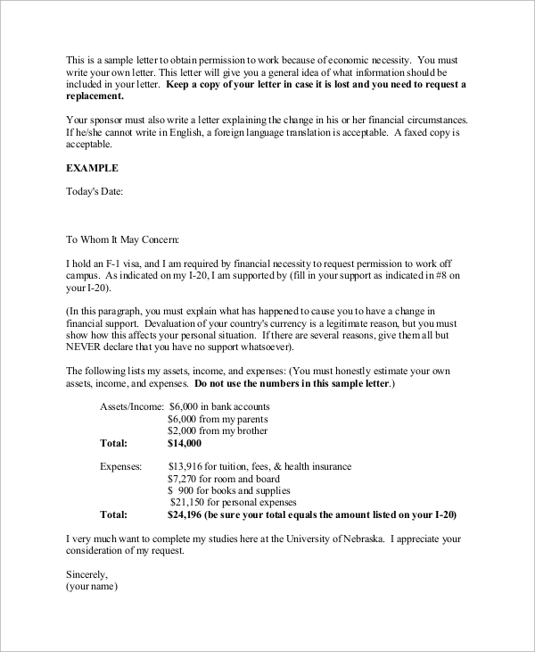 letter permission in word format 43 Word,    PDF Sample Employment Examples in