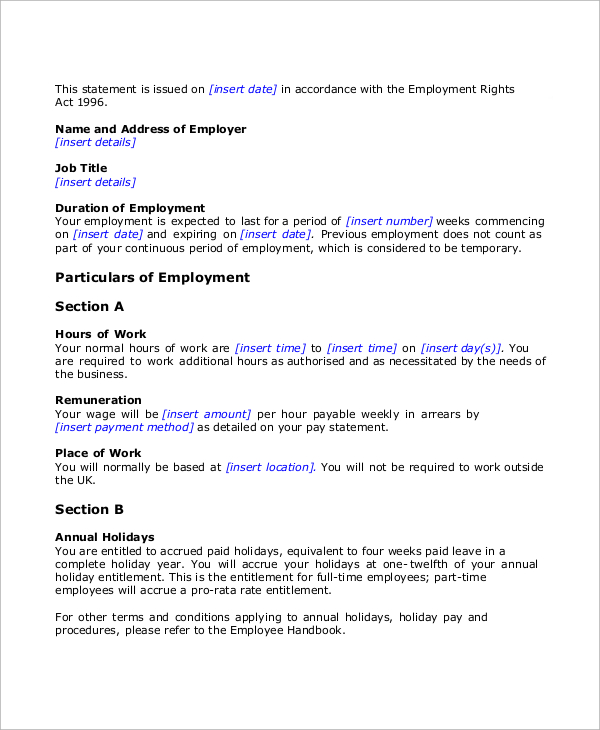 employer temporary employment contract