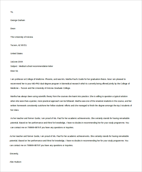 8-medical-school-recommendation-letter-free-sample-example-format