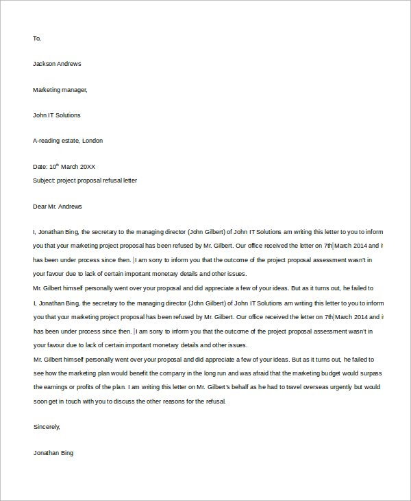 Sample Of Rejection Letter from images.sampletemplates.com