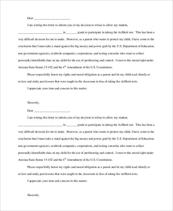 refusal letter to student