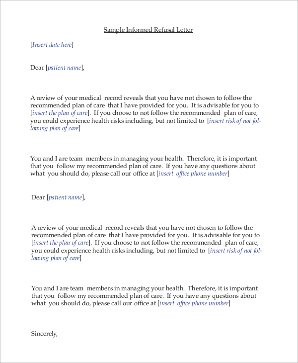 FREE Sample Refusal Letter Templates In MS Word PDF