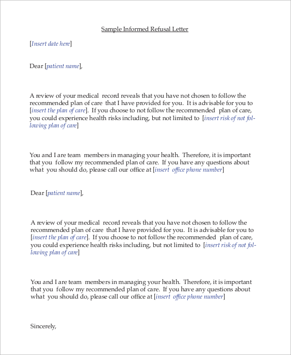 Free 12 Sample Refusal Letter Templates In Ms Word Pdf 3756