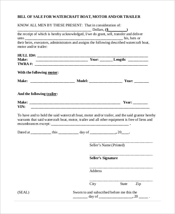 notarized bill of sale for trailer