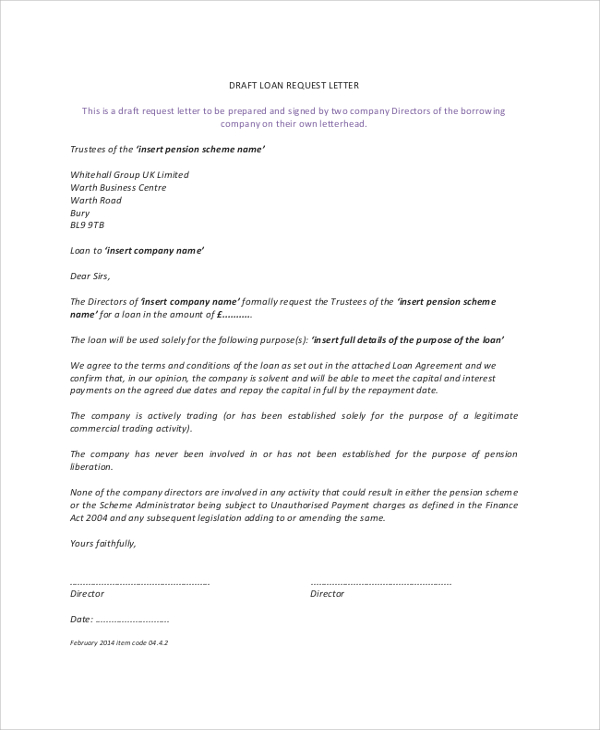 loan agreement letter format