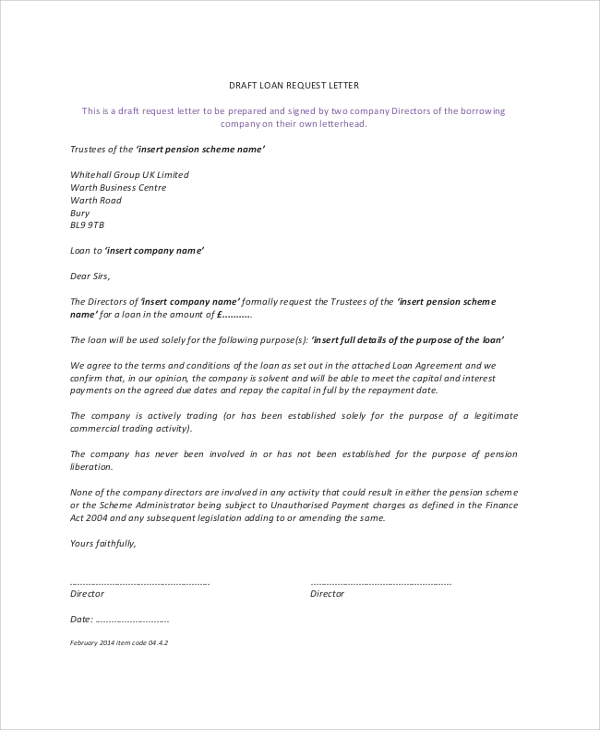 Loan Agreement Sample Letter