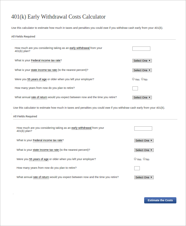 401k retirement withdrawal calculator