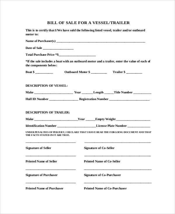 Trailer Bill Of Sale Word Template