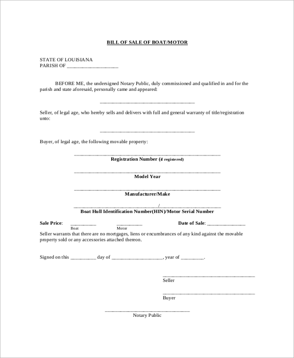 notarized bill of sale for boat