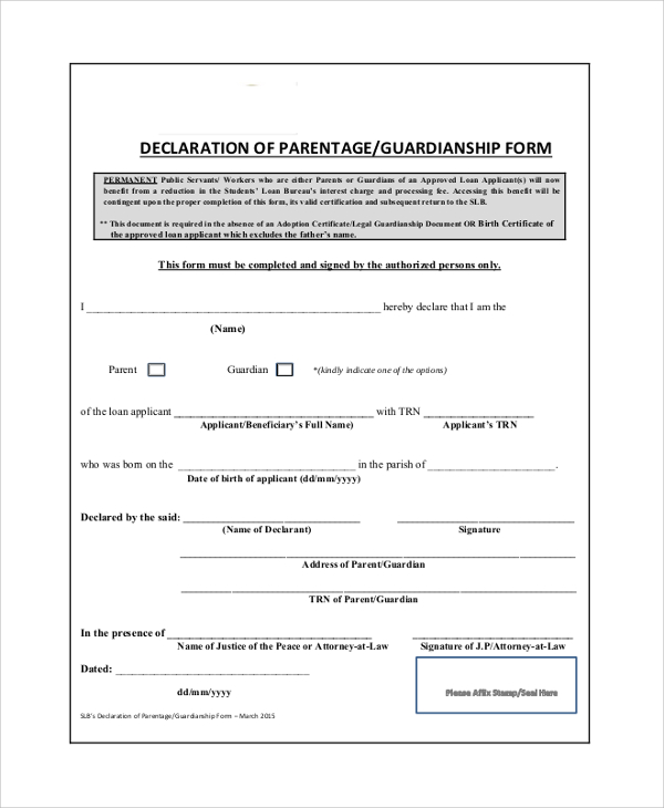 declaration of parentage guardianship form