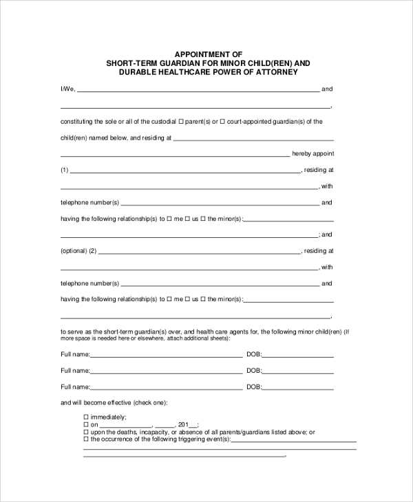 power of attorney guardianship form