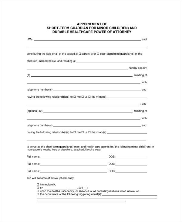 FREE 8+ Sample Guardianship Forms in PDF MS Word