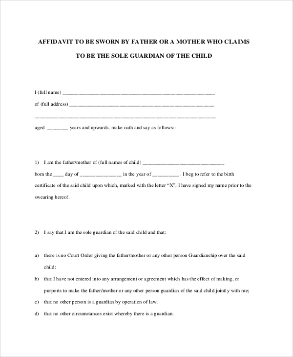 guardianship affidavit form