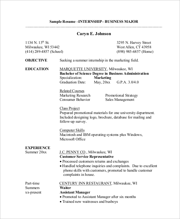 Resume Format For Internship from images.sampletemplates.com