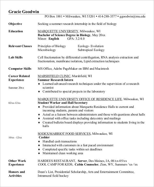 free 7 sample internship resume templates in ms word  pdf