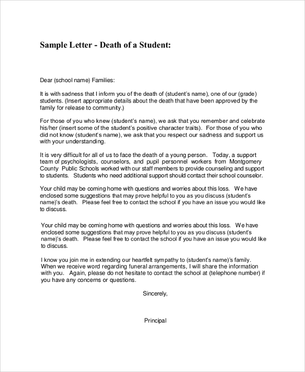 informing letter death template PDF Sample 8 Inform  Letters