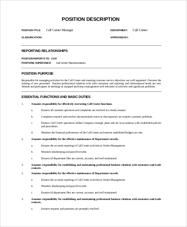 FREE 9 Sample Call Center Job Description Templates In PDF