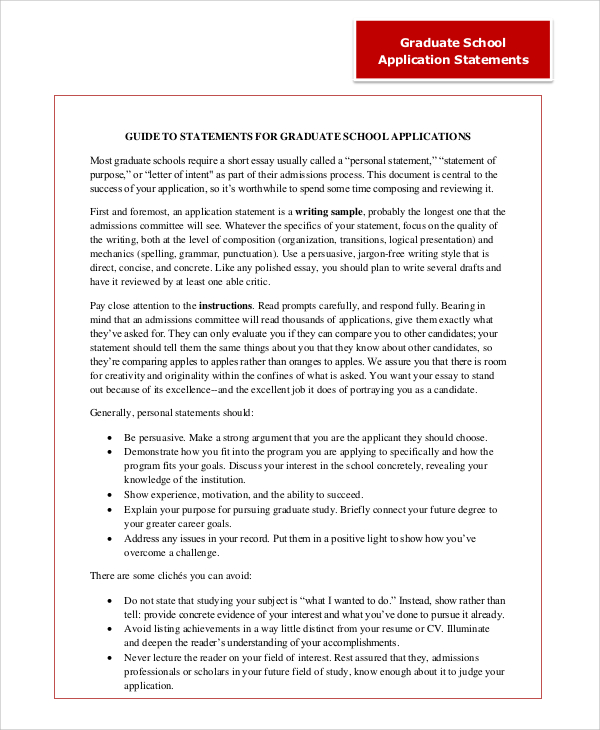 FREE 11 Sample Personal Statement For Graduate School In Word PDF