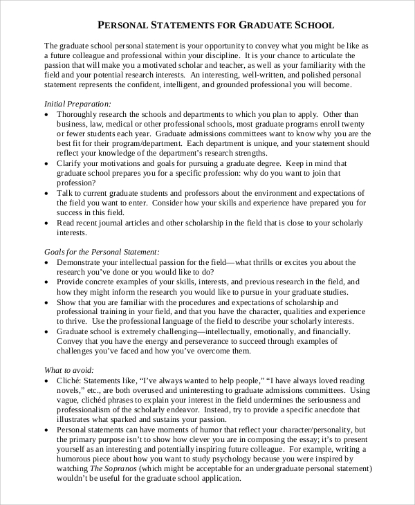 Personal statement for graduate school education examples