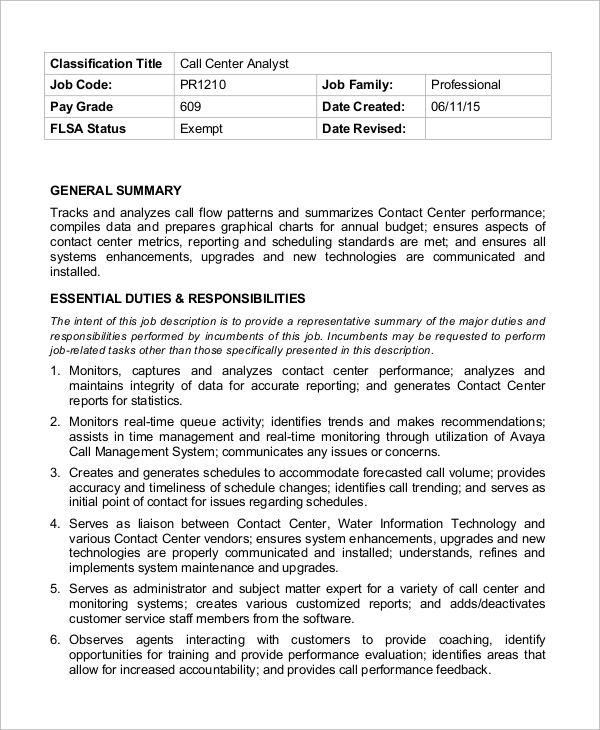 call center agent job responsibilities