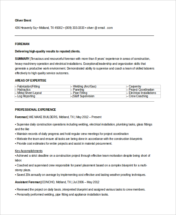 FREE 9+ Sample Electrician Resume Templates in MS Word | PDF