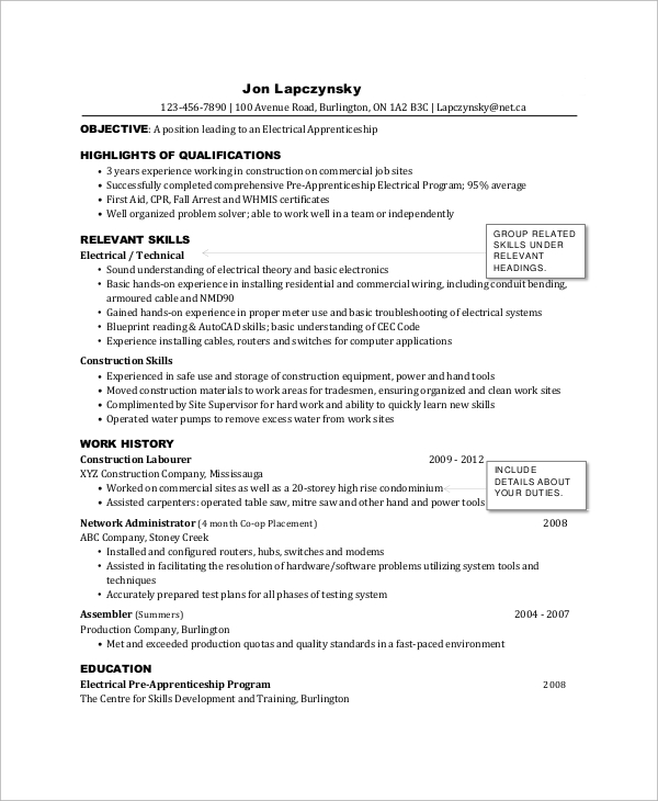 electrician apprentice resume 