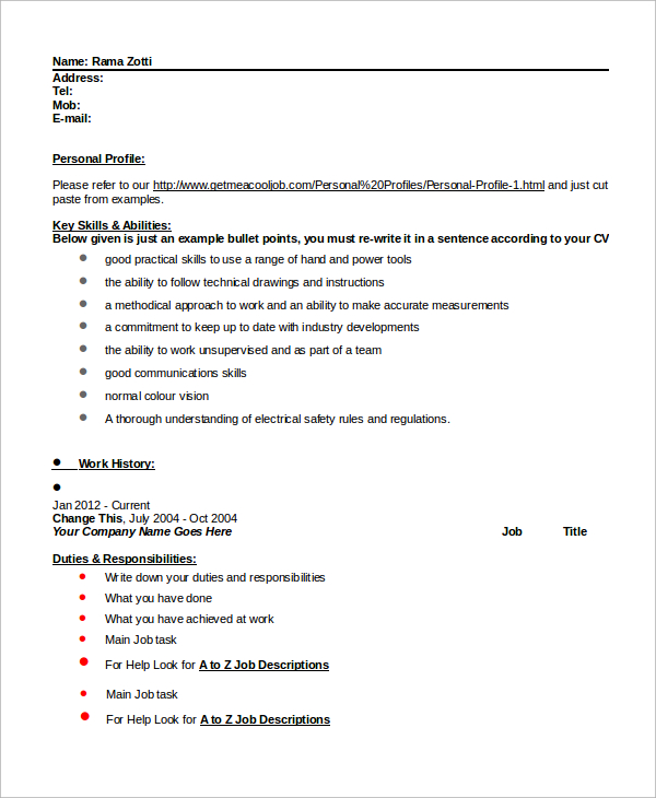 Electrical Technician Electrician Resume Sample