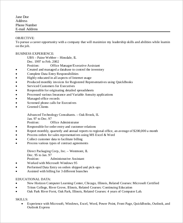 example of executive assistant resume