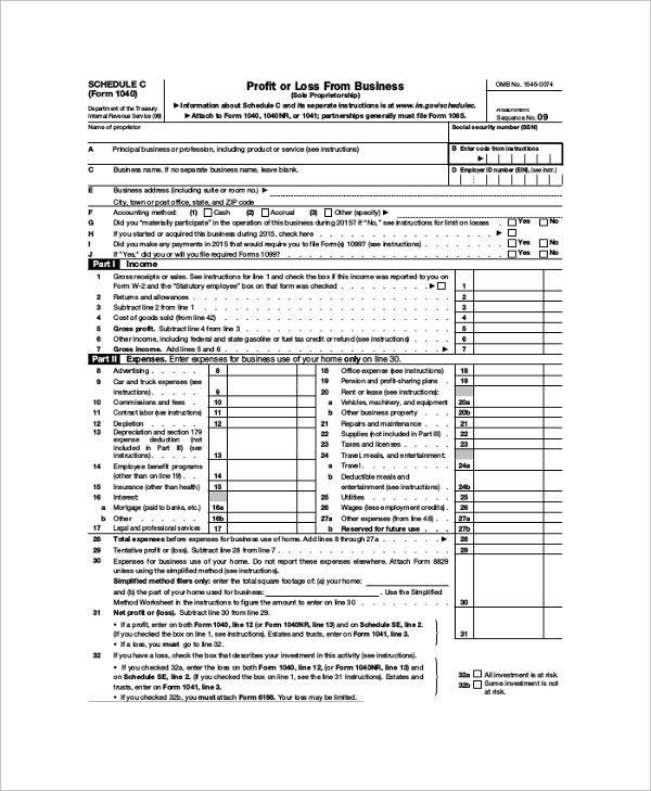 Schedule C Form 2022 Free 9+ Sample Schedule C Forms In Pdf | Ms Word