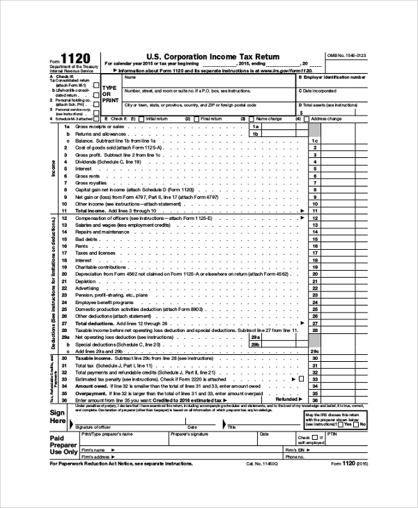 schedule c form corporation income tax return