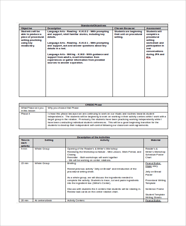 kindergarten lesson plan