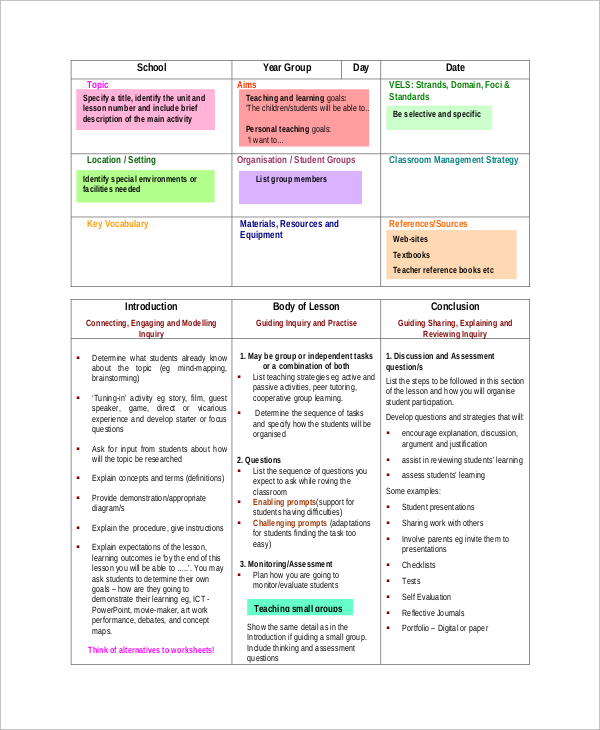 preparation and presentation of lesson plan