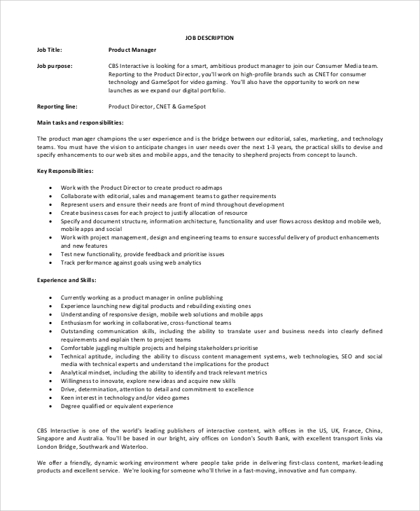 it product manager job description