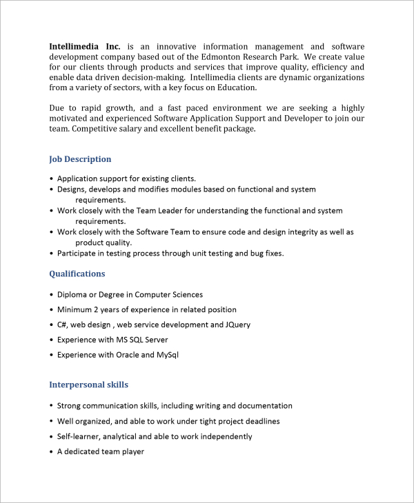 software application developer job description