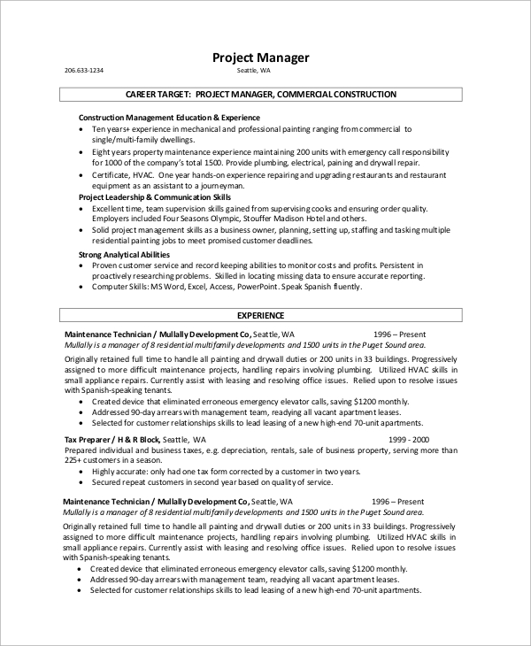 FREE 12+ Sample Construction Resume Templates in MS Word PDF
