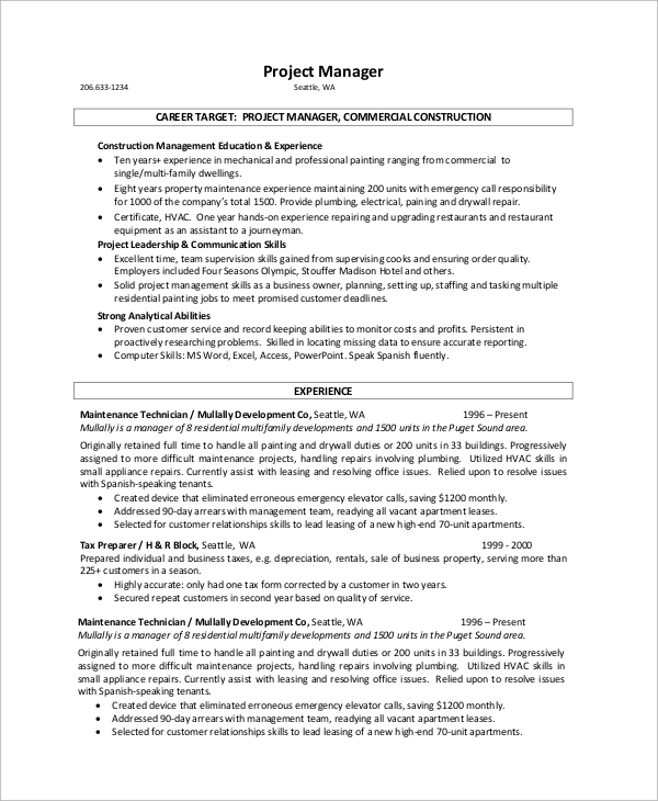 FREE 12+ Sample Construction Resume Templates in MS Word | PDF