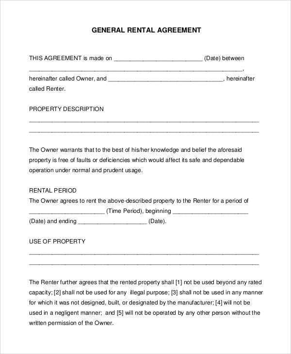 printable rental agreement form