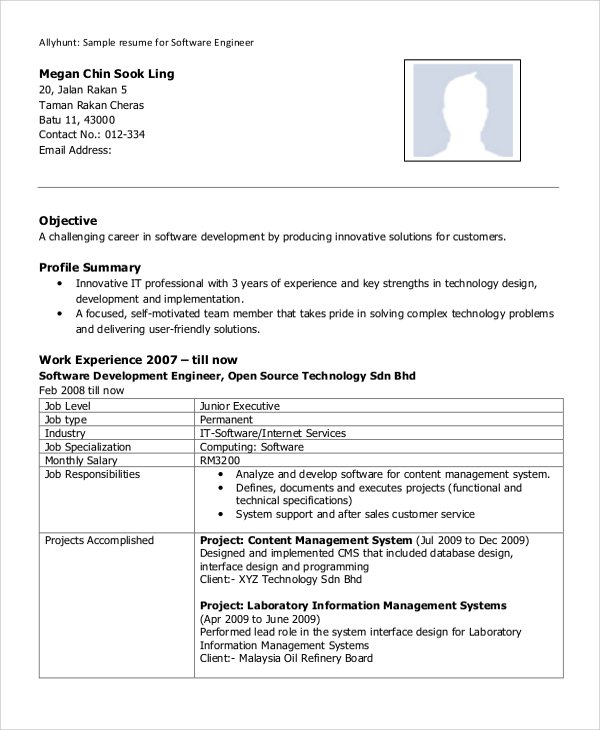 software engineer resume template microsoft word